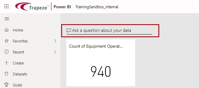 A dashboard showing the Ask question about your data option circled in red.