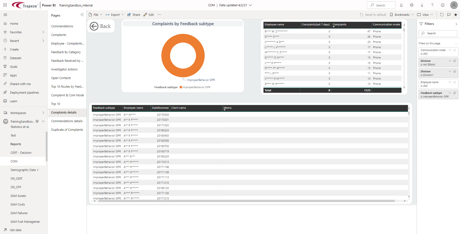 The report page selected in the previous drill through example.