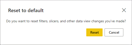 The Reset to default dialog, showing the Reset and Cancel buttons.
