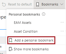 The Bookmarks list showing Add a personal bookmark and Show more bookmarks options.