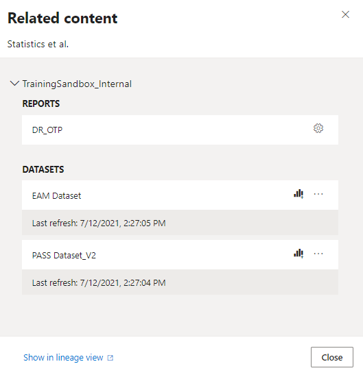 The Related content pane for a dashboard.