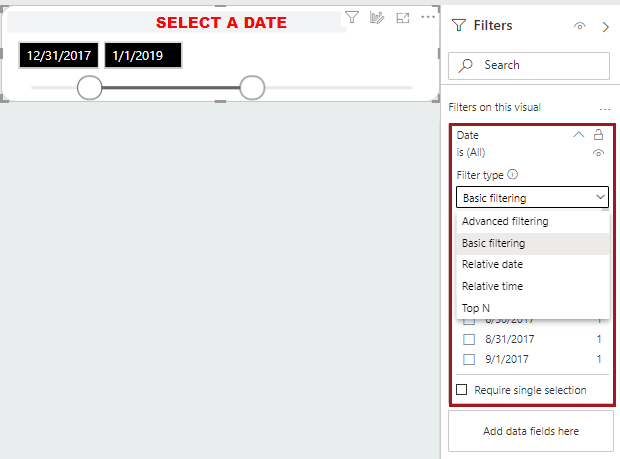 The Filters pane with Basic filtering circled in red.