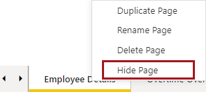 The page right-click menu with the Hide Page option circled in red.