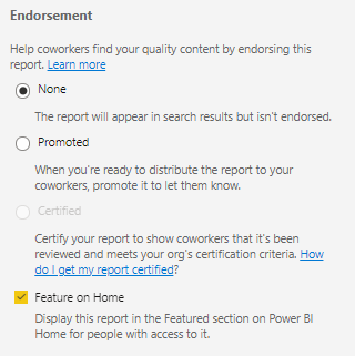 The Feature on Home option selected in the Endorsement area.