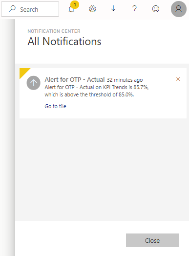 The toolbar with the Notifications icon marked with a yellow circle.