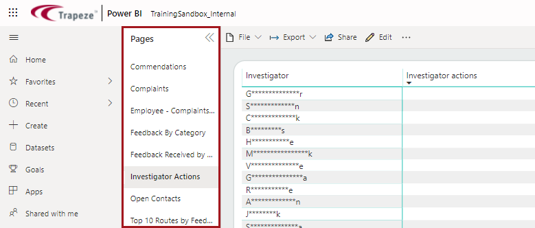 Pages options showing Assets, Assets Availability, Asset Condition, and Asset Out of Service pages.