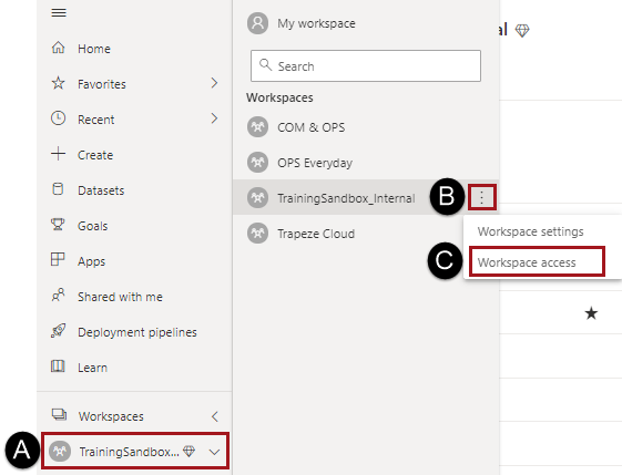 My workspace wit the Workspace access option highlighted.