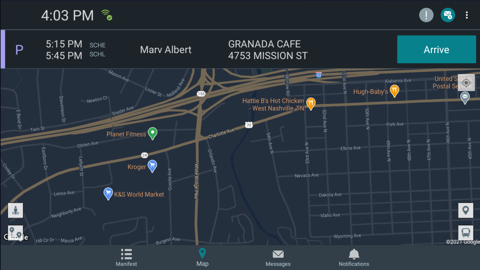 Map shows sample destination with a placemarker