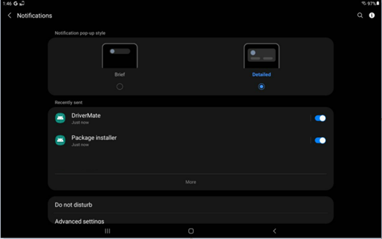 Sample notification from tablet running Android OS v11
