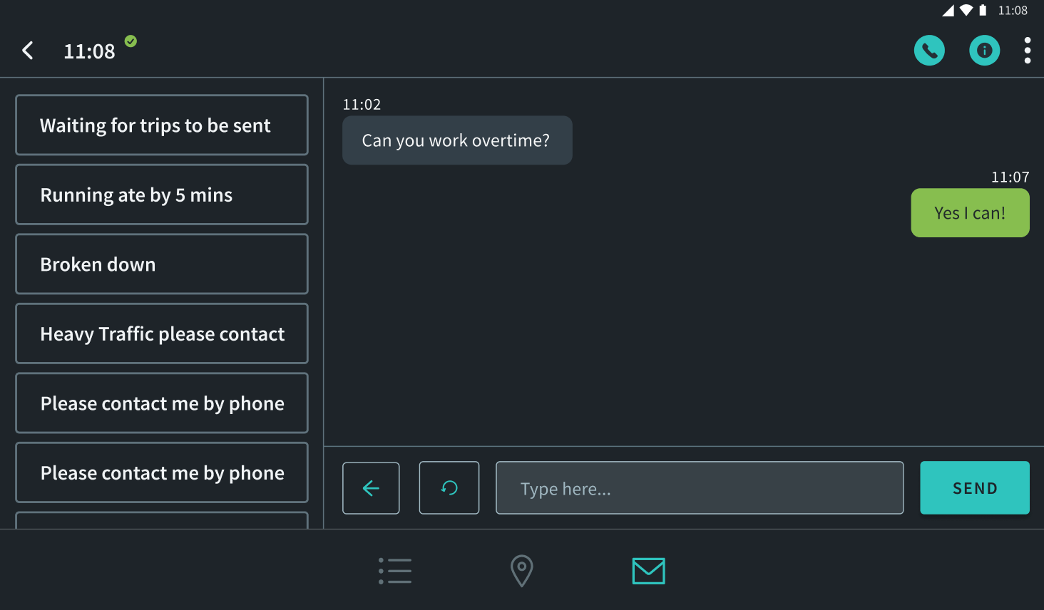 The re-designed canned messages screen