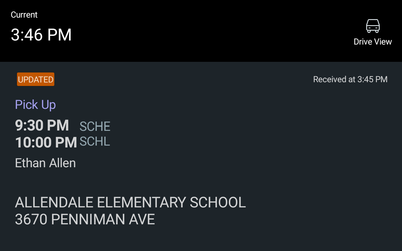 Sample updated event notification