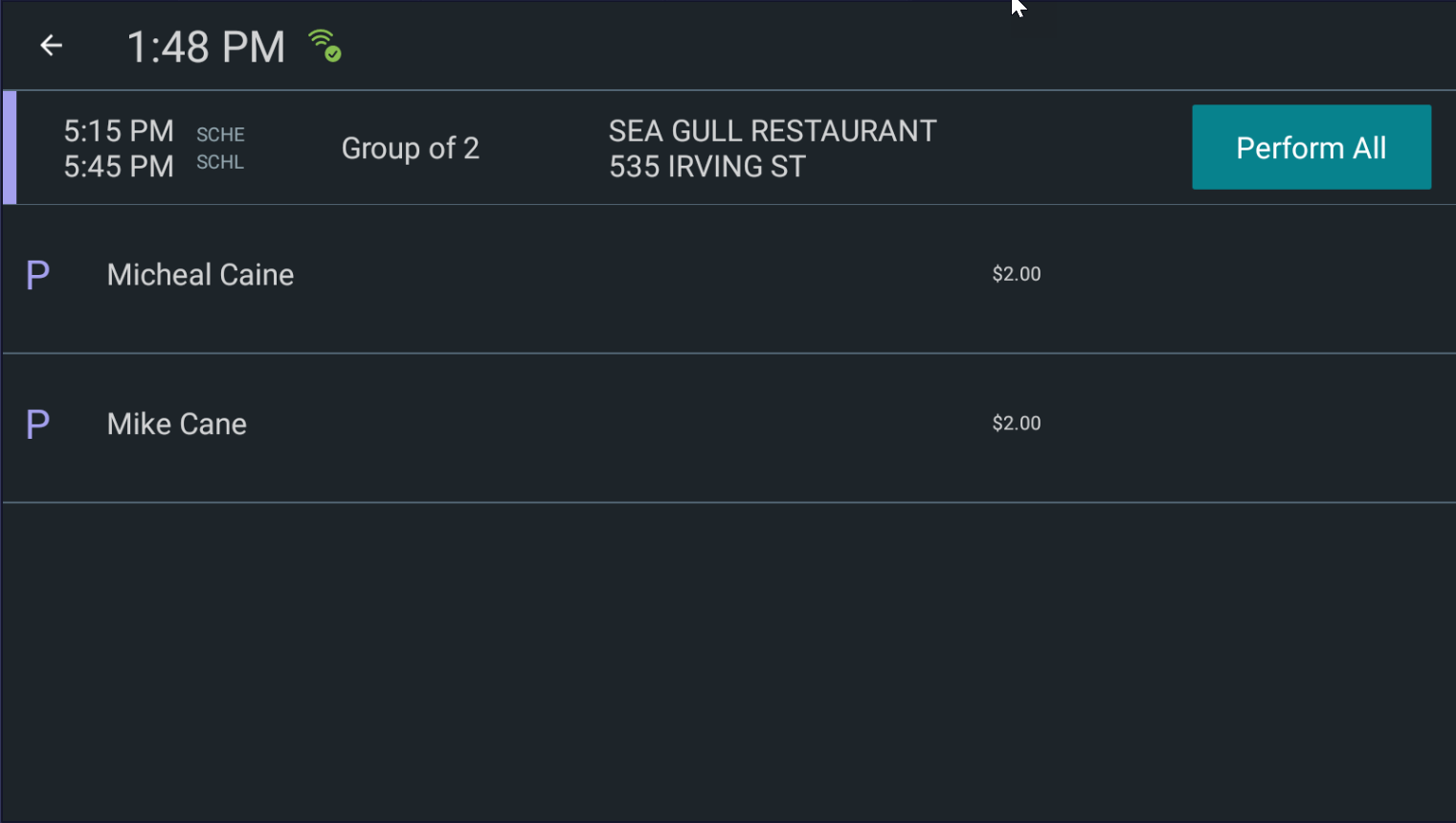 Sample group trips screen