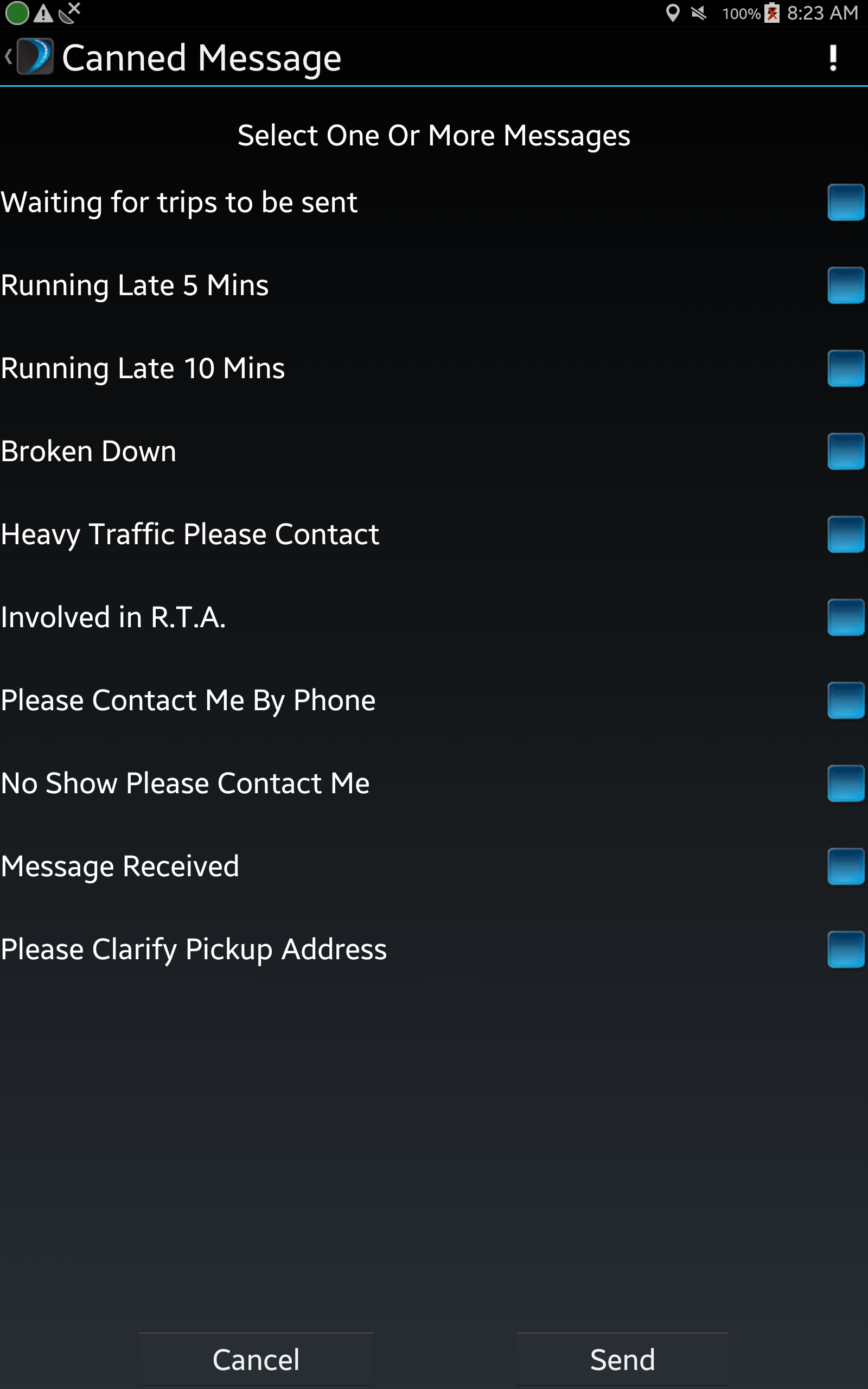 List of canned messages