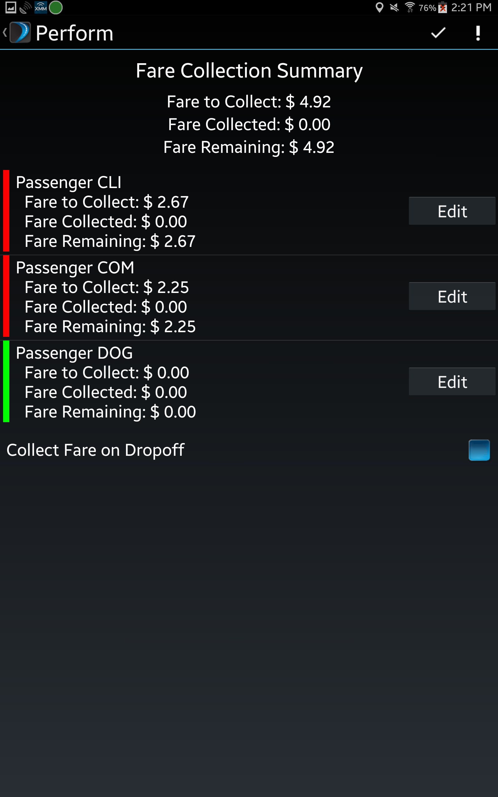 Fare Collection Summary Screen