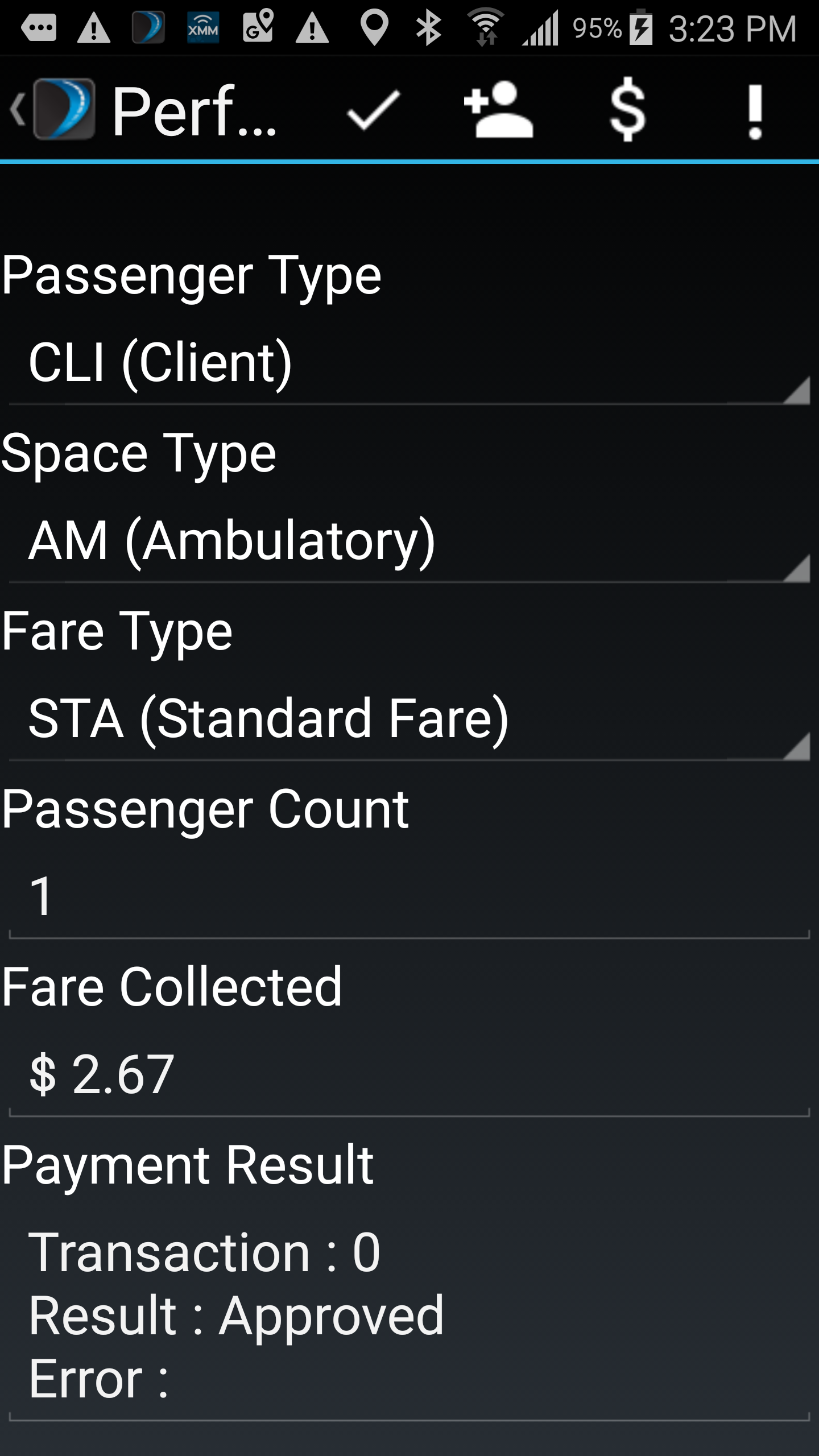 Transaction approved screen
