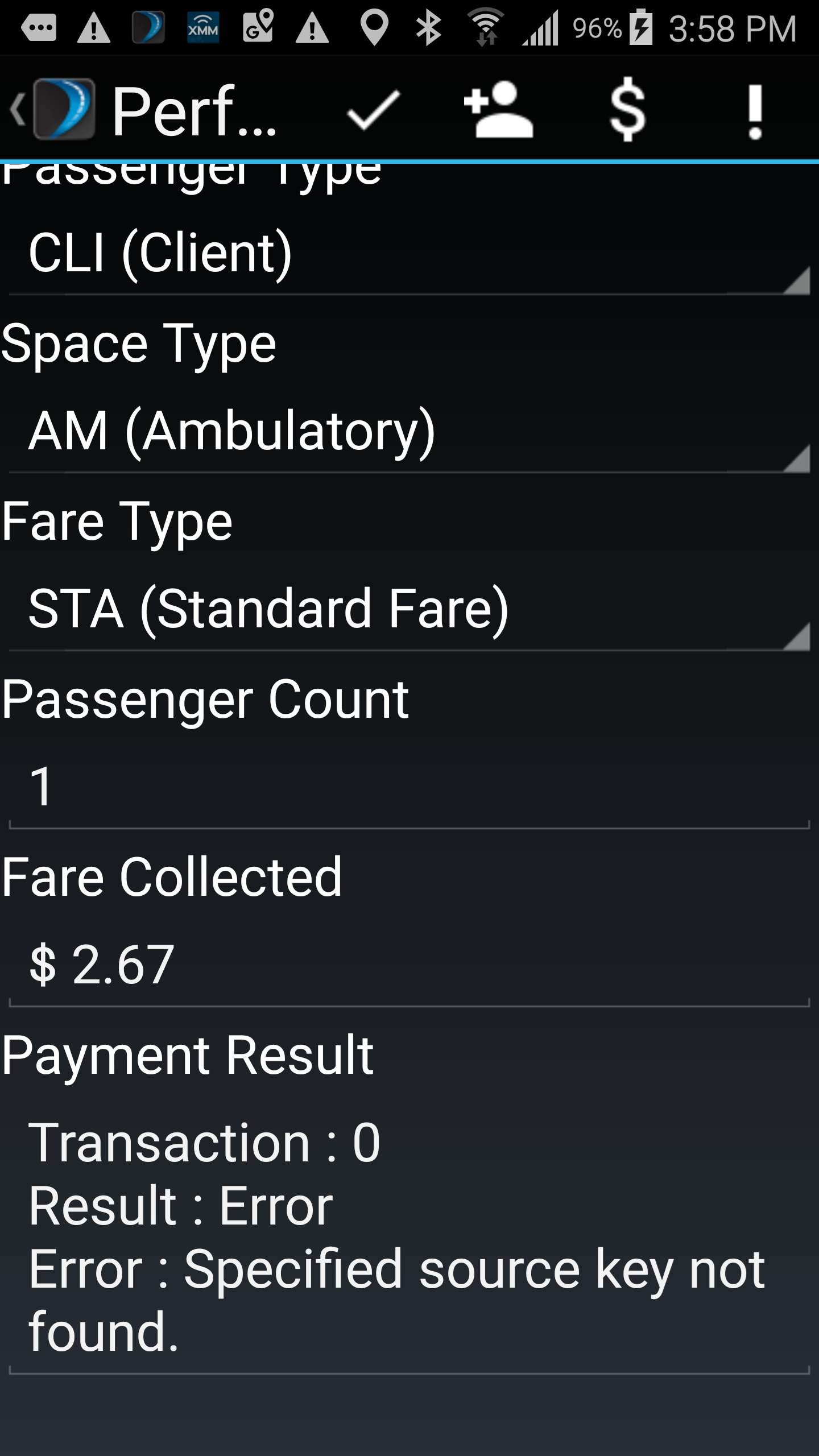 Transaction unsuccessful screen