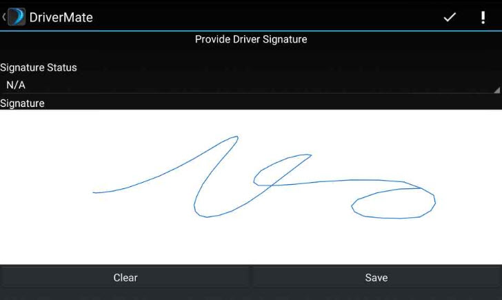 Driver Signature Screen example