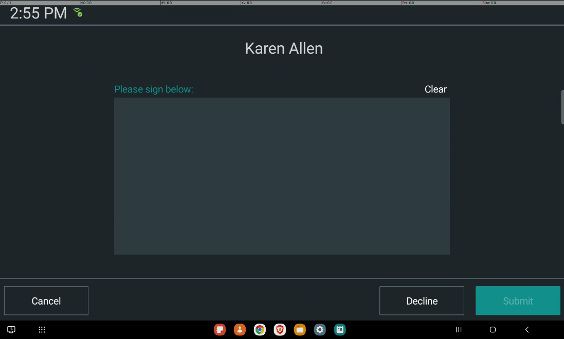 The Signature Capture screen