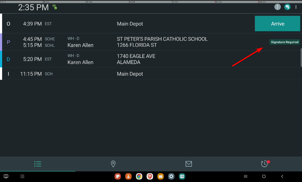 The Signature Required tag shown next to an event.