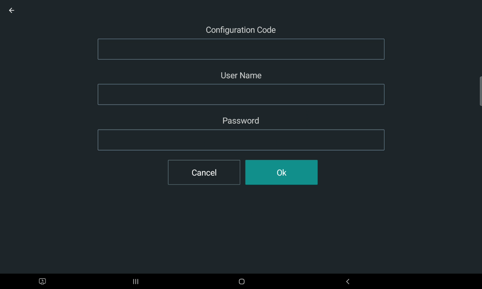 The User Name and Password screen