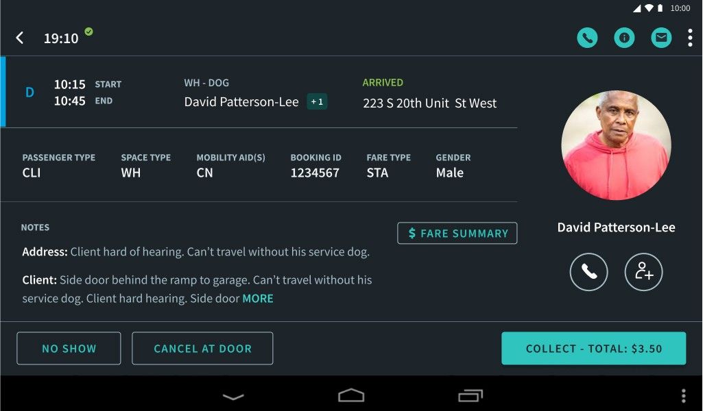 An example of the Collect - Total button when there is a fare to collect.