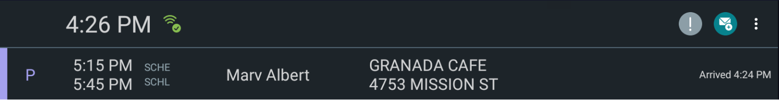 Sample event shown as Arrived