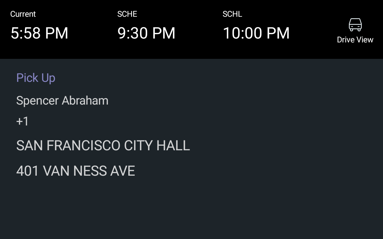 Sample data of current or next event