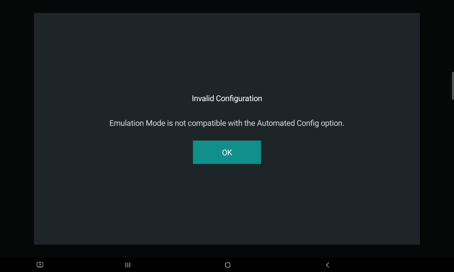 The Invalid Configuration pop-up alert