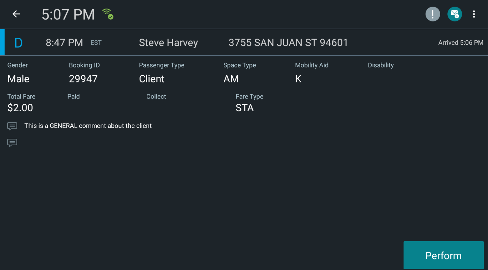 Sample event details of selected record