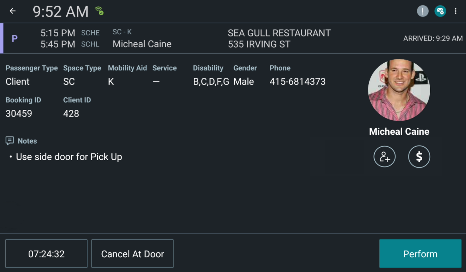 The Client Details Screen in Landscape mode.