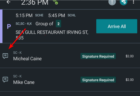 A red arrow indicating a note for the event.