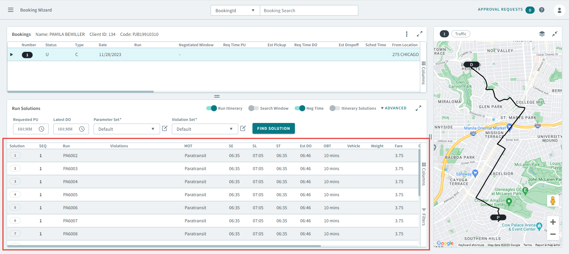 A booking solution highlighted by a red rectangle on the Booking Wizard page.