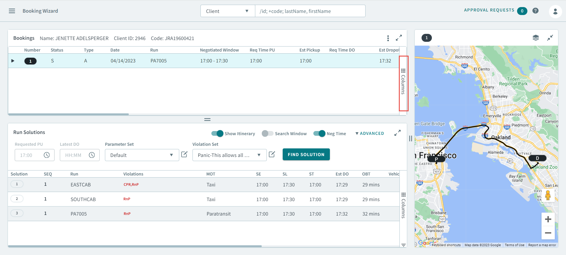 The columns manager in Booking Wizard