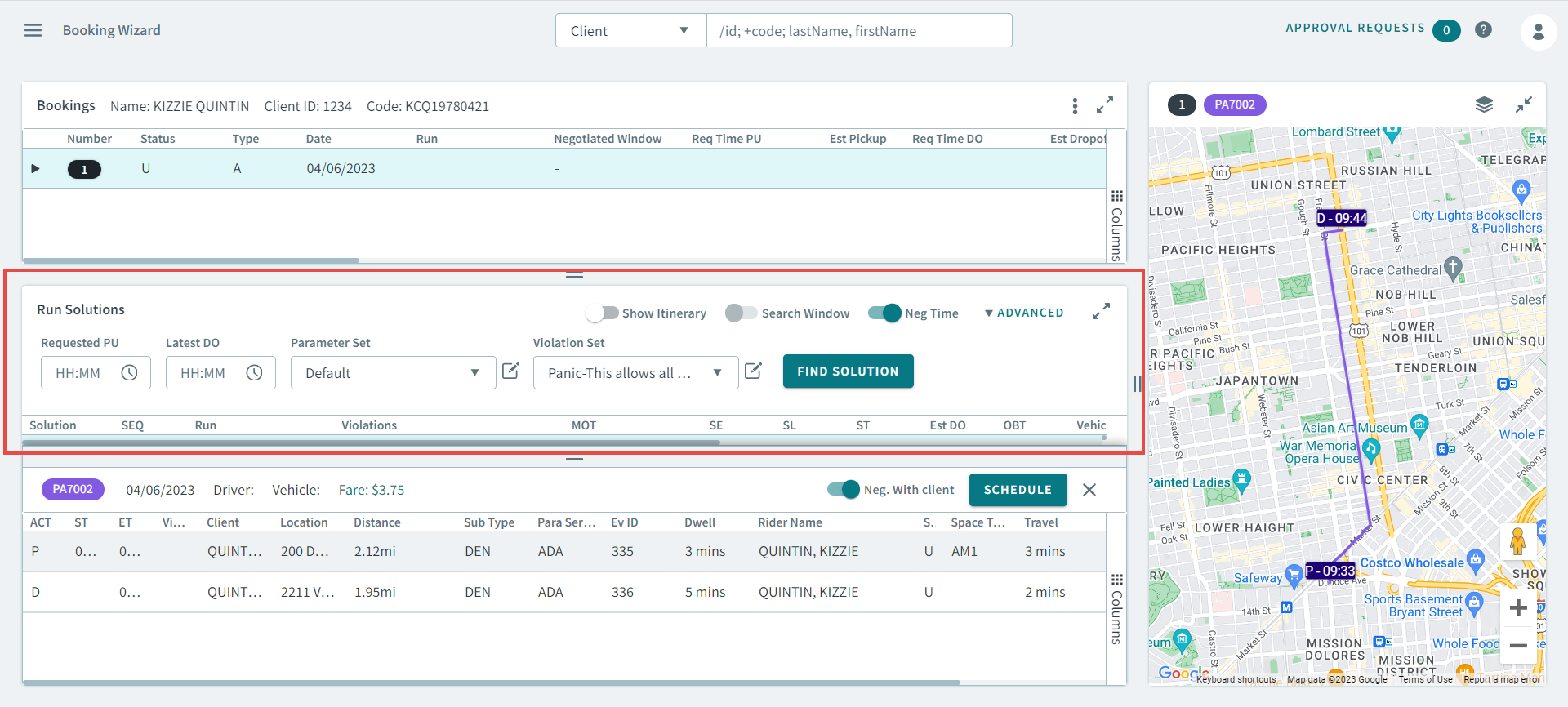The Run Solutions grid