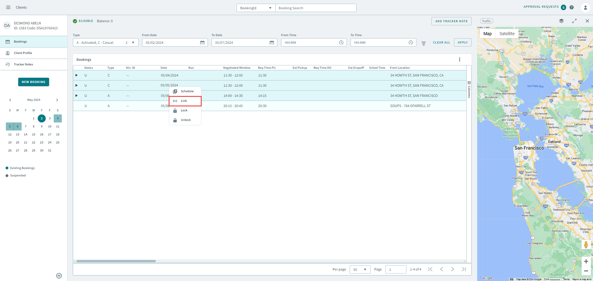 A red rectangle highlighting the Link option in the shortcut menu.