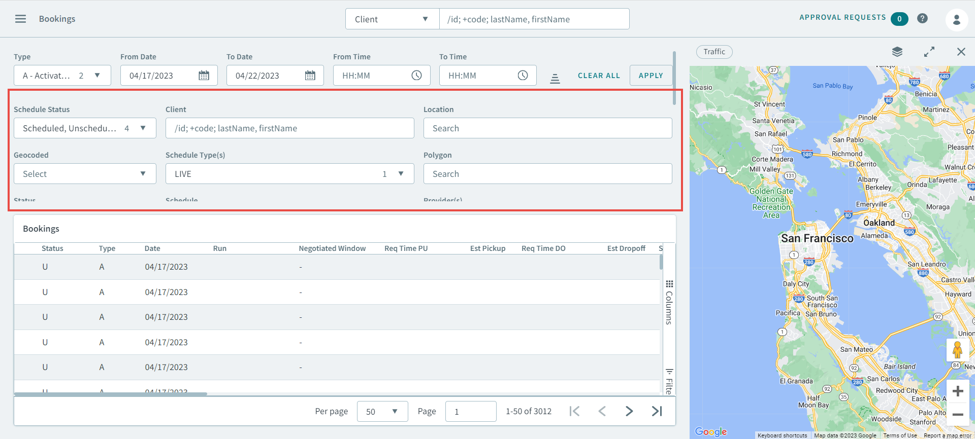 Advanced Search feature in the Bookings screen