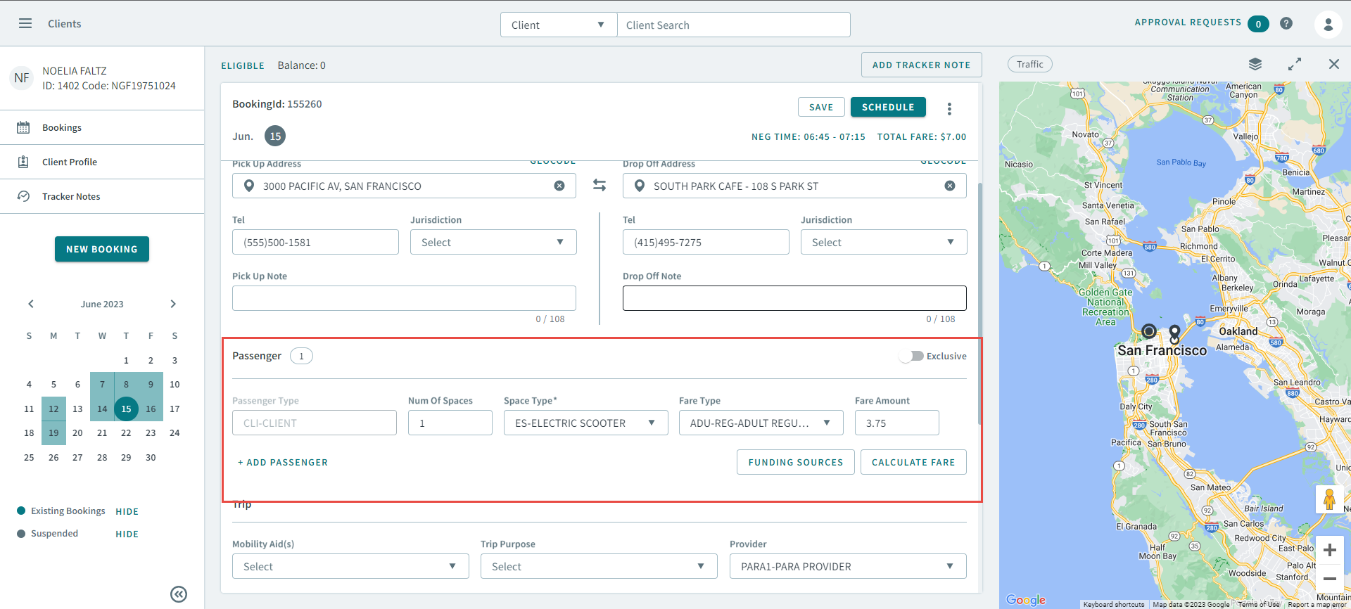 The Passenger section in the Bookings page highlighted by a red rectangle.