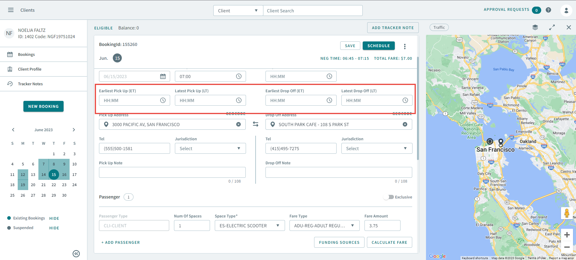 The Booking legs timing configuration highlighted with a red box.