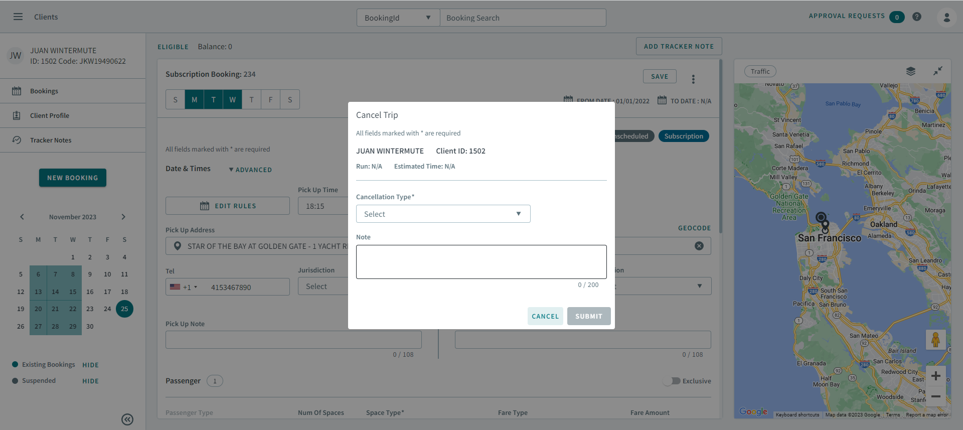The Cancel Booking dialog box.