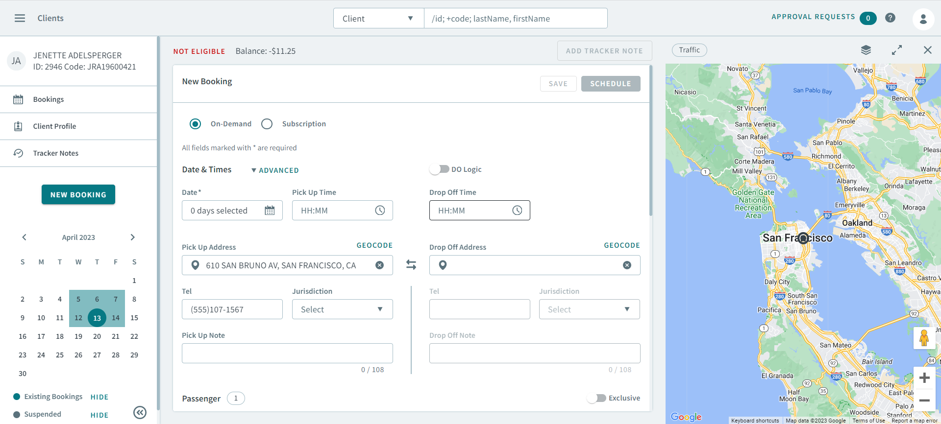 The New Booking page