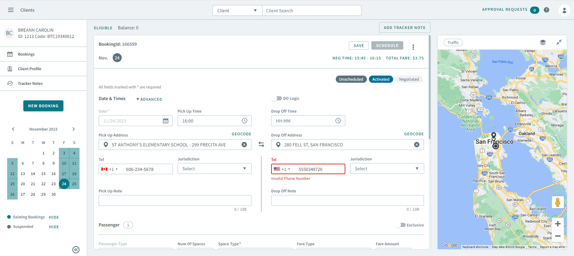 A client booking that is open.