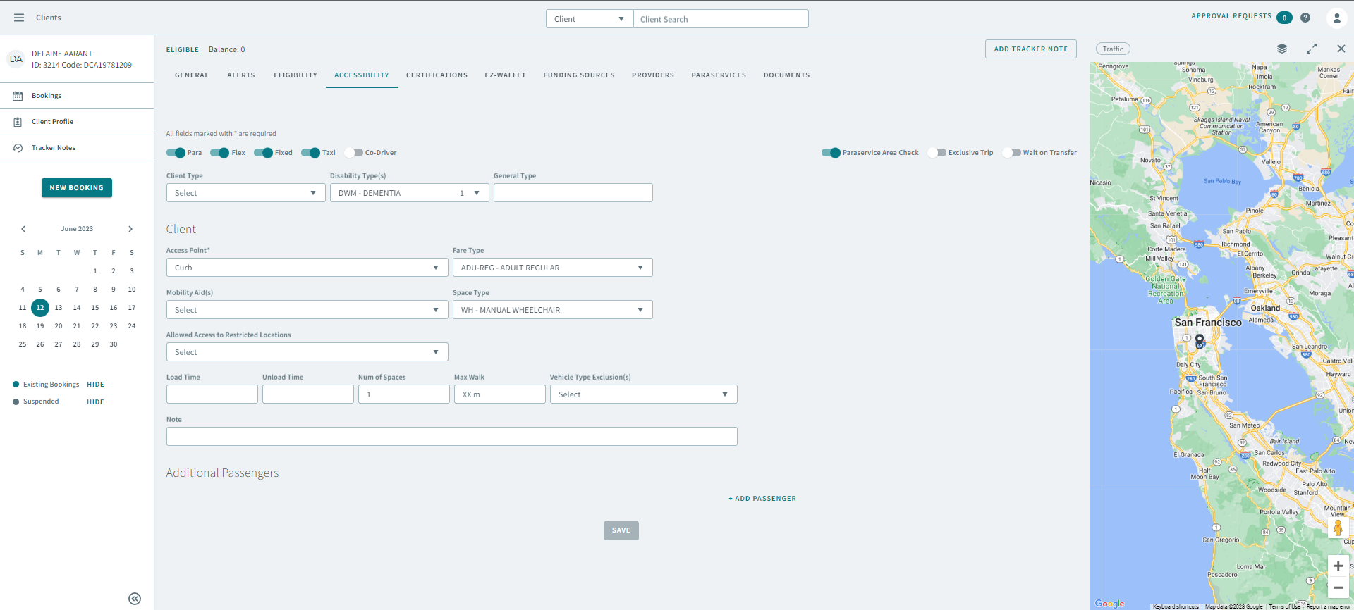 The Accessibility tab in a client profile.
