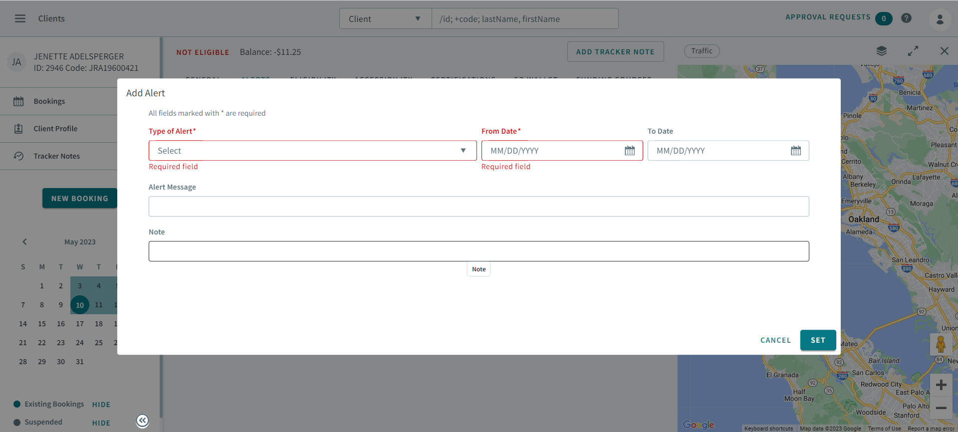 The Add Alerts dialog
