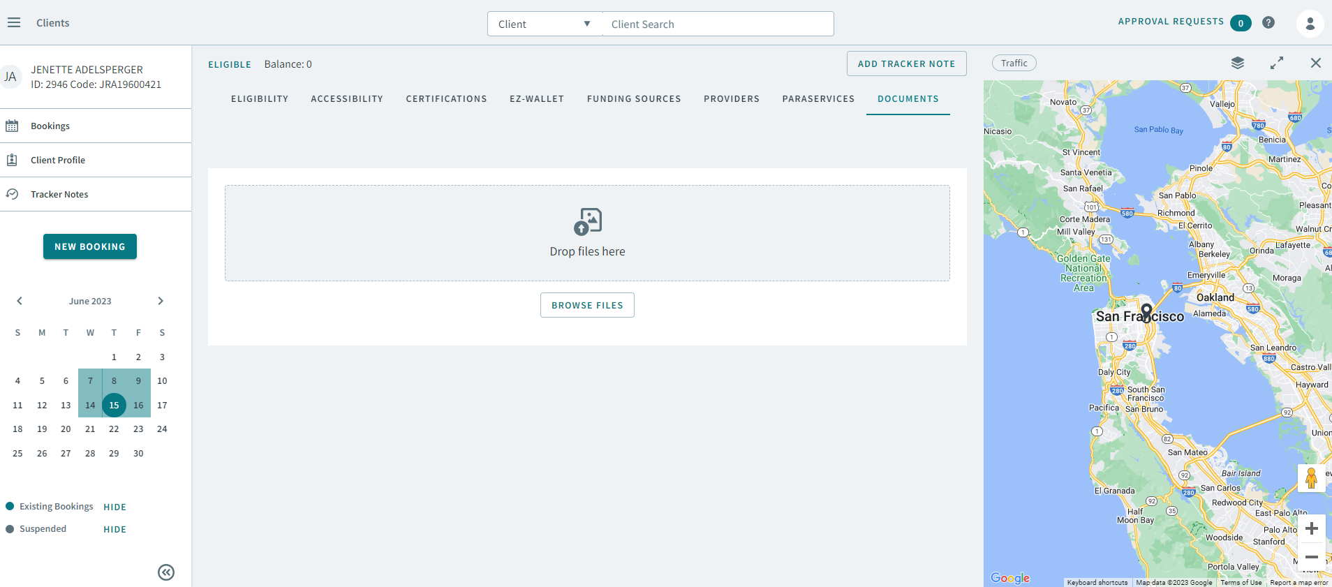 The Documents tab in a client profile.