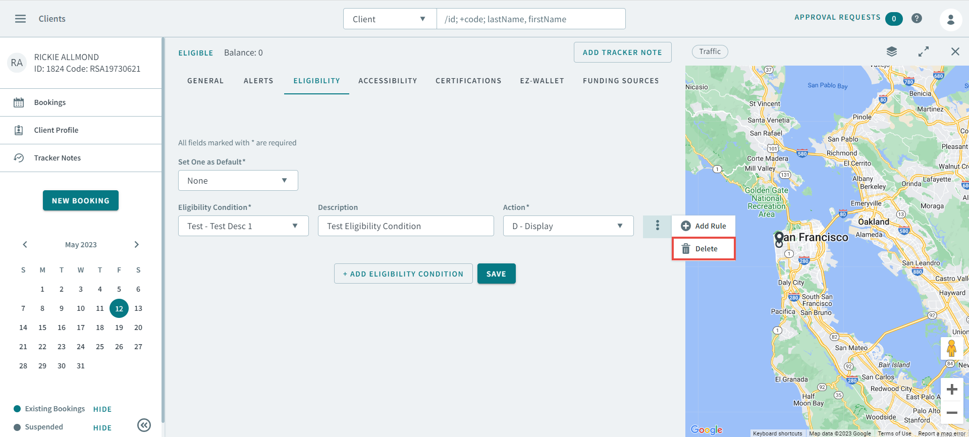 Selecting Delete from the pop-up window