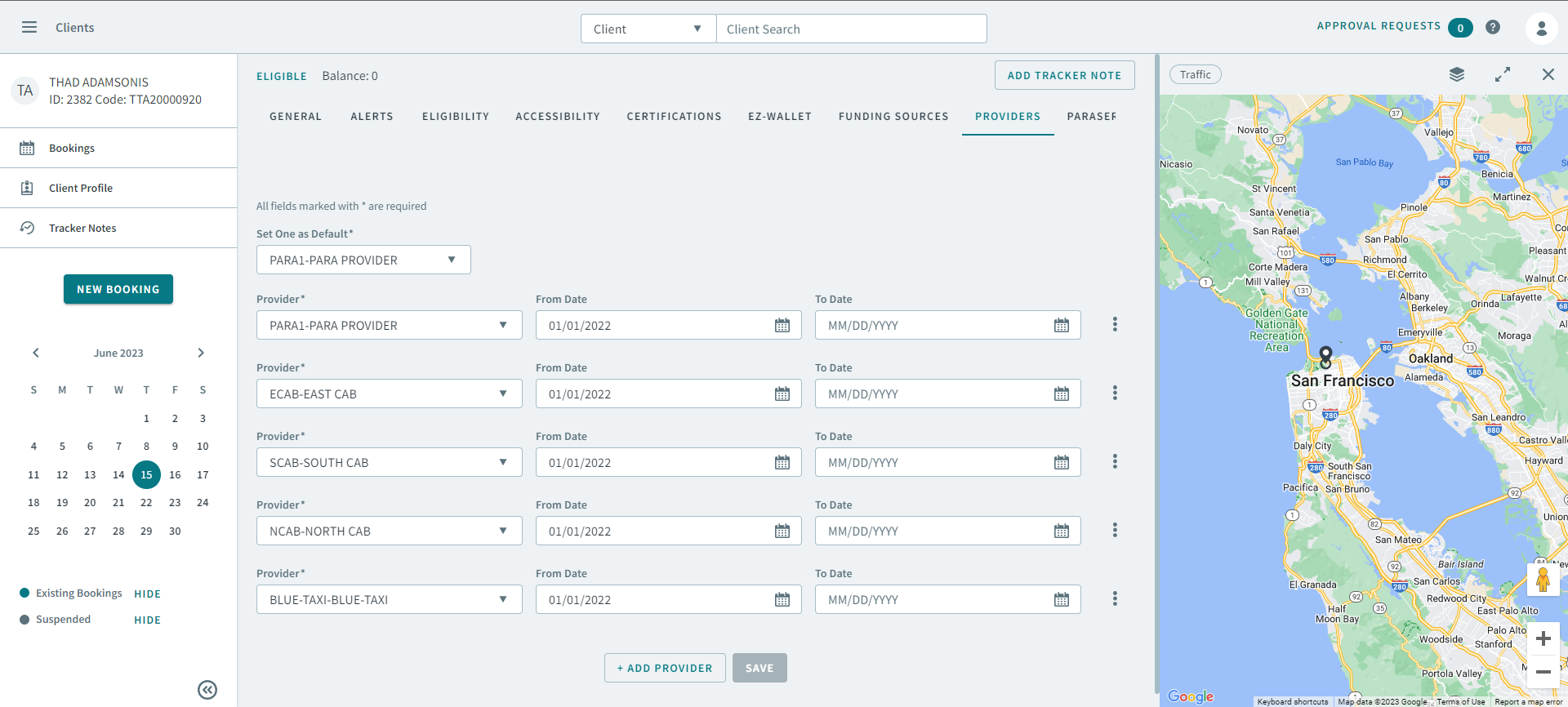 The Providers tab in a client profile.