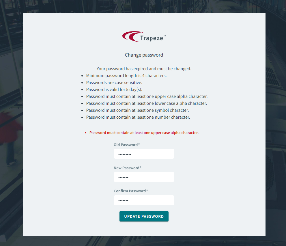 The Change Password page