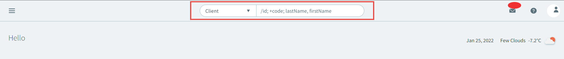 The global search bar highlighted by a red rectangle on the dashboard page.