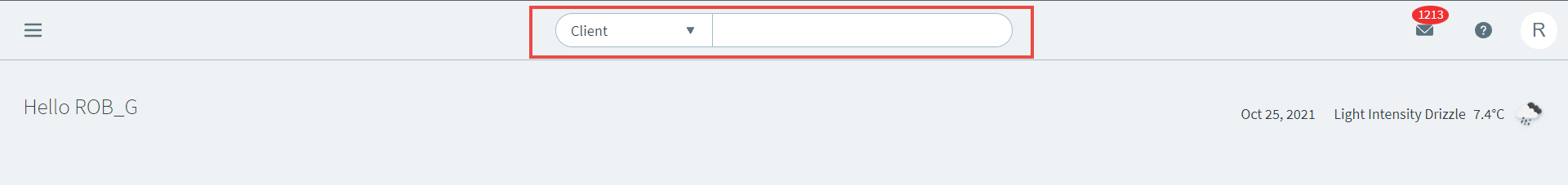 Top menu search bar on the dashboard page.