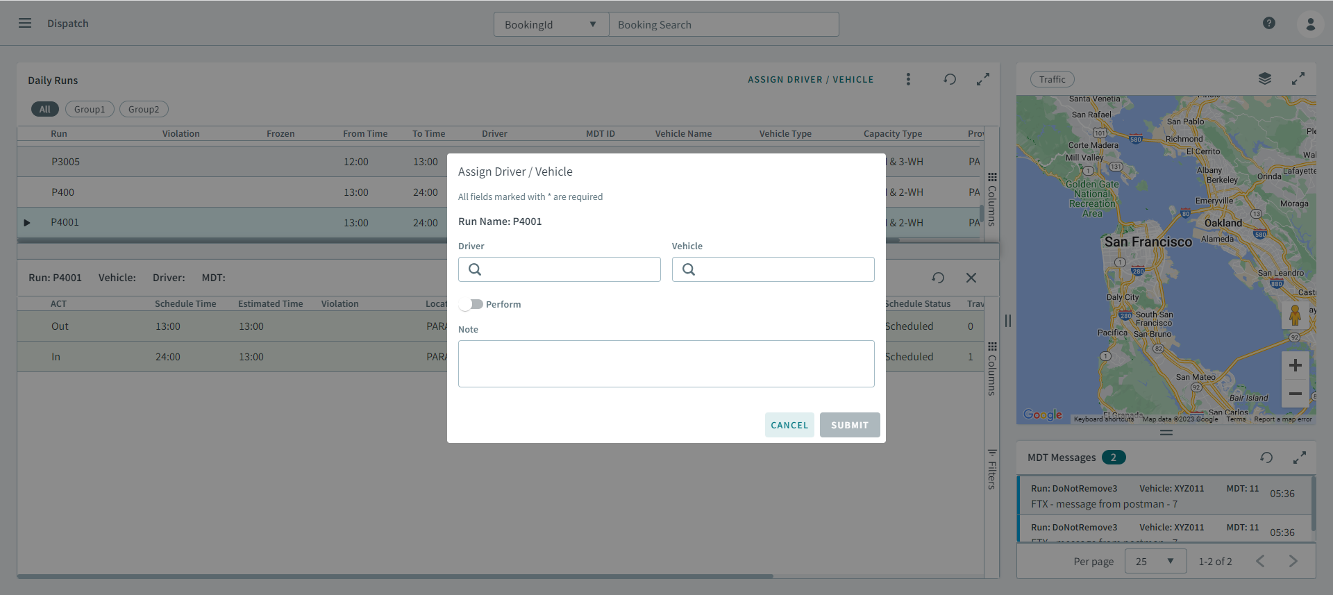 The Assign Driver/Vehicle pop-up box.